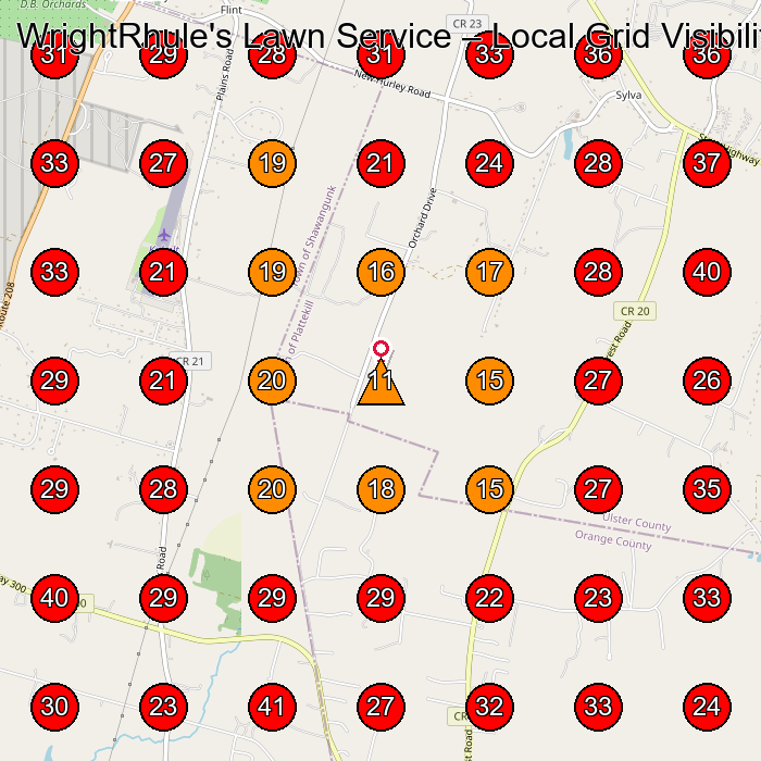 WrightRhule's Lawn Service GeoGrid visibility map for Lawn Care Service in None